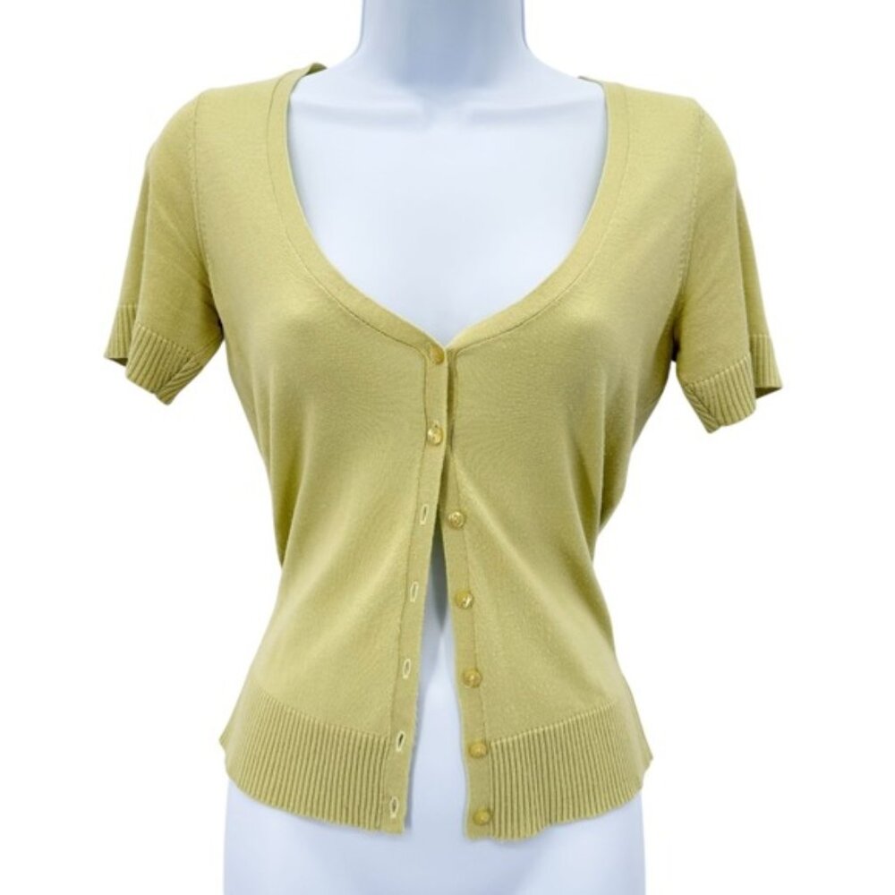Y2K Frenchi Short Sleeve Cardigan Size S Button Up Sweater Soft Girl Light Green
